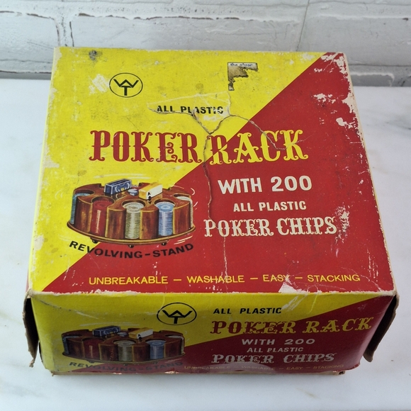 VINTAGE Poker Rack Hong Kong Gambling POKER CHIPS in Revolving Stand - Picture 1 of 5